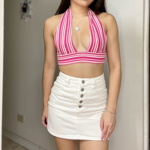 SHEIN pink striped halter crop top - Picture 1 of 5